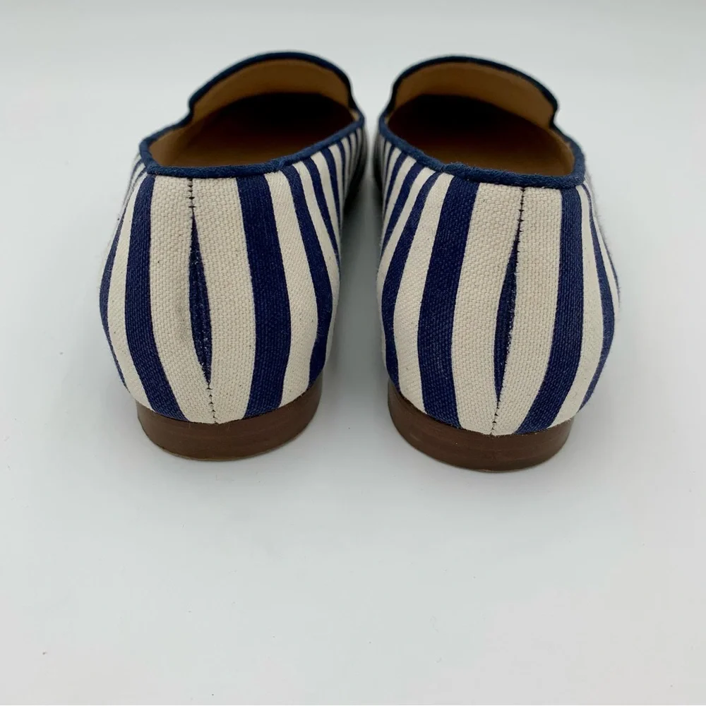 J Crew Cleo Loafers Flats Navy White Stripe Women Sz‎ 6.5 Preppy Nautical Shoes
